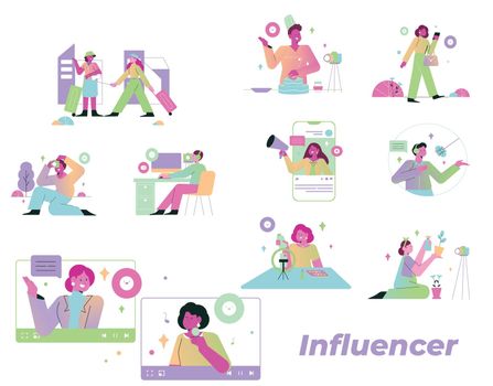 set of influencer and content creation vector illustration