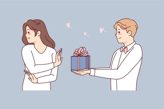 Woman reject man with present