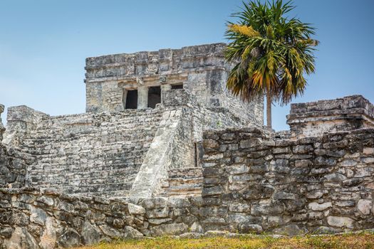 Tulum pyramid, Ancient Mayan civilization and caribbean beach, Mexico