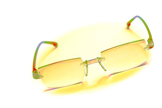 Neon yellow green eyeglasses to improve vision lounge. isolated