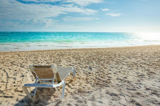 Tropical paradise: Cancun caribbean with beach chair, Riviera Maya, Mexico