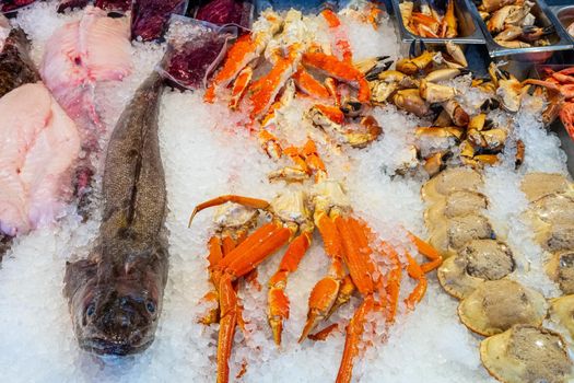Fish, crustaceans and seafood for sale