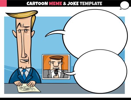 cartoon meme template with speech bubble and tv host