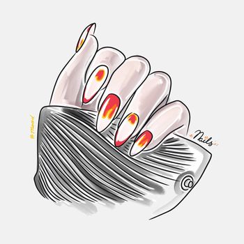 Female hand with long nails, trendy nail design, fashion, manicure mood