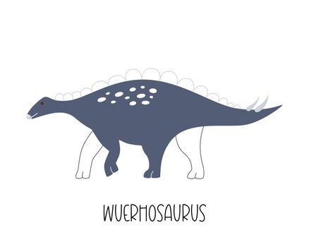 Cute Doodle blue isolated dinosaur Wuerhosaurus