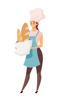 Baker with bread loaves semi flat color vector character