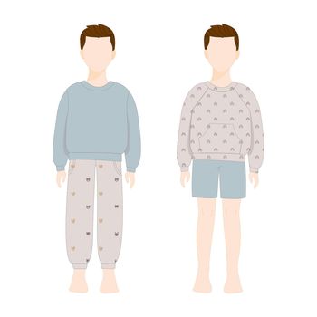 Set of sketches of stylish and diverse boy fashion outfits