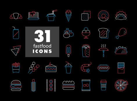 Fastfood, Food court vector icon set