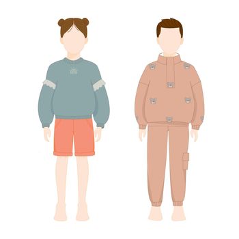 Set of sketches of stylish and diverse boy and girl fashion outfits