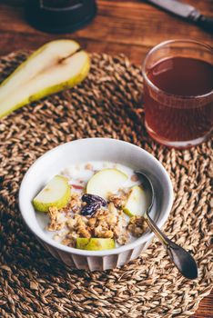 Granola with Pear In Vintage Bowl