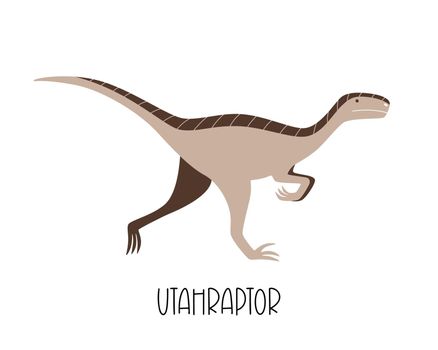 Funny isolated prehistoric dinosaur Utahraptor.