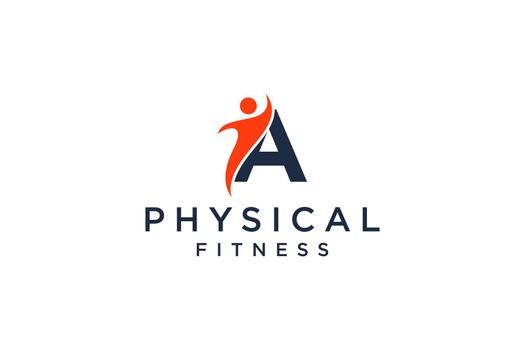alphabet letter A for fitness logo vector icon design and Barbell Fitness Gym Logo Design