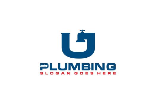 U Initial for Plumbing Service Logo Template, Water Service Logo icon vector.