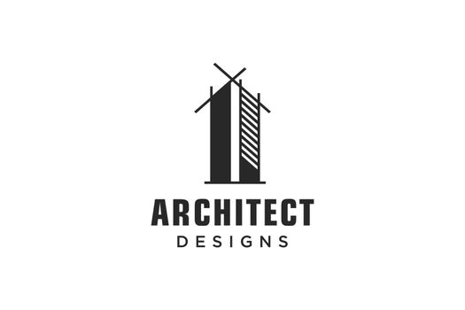 Letter I Simple modern building architecture logo design with line art skyscraper graphic