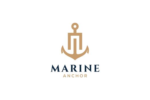 Letter N monogram, Anchor logotype. Logo of yacht club, maritime emblem.