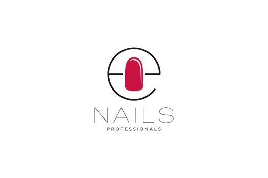 initial letter E with Nails logo. Vector icon business sign template for beauty industry, nail salon, manicure, boutique, cosmetic procedures.