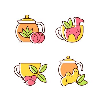 Medicinal tea RGB color icons set