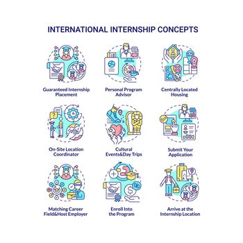 International internship concept icons set