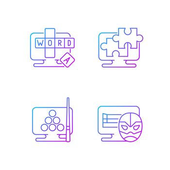 Intellectual game types gradient linear vector icons set