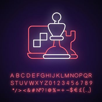Online logic games and chess neon light icon