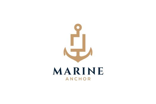 Letter J monogram, Anchor logotype. Logo of yacht club, maritime emblem.