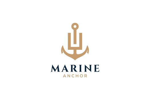 Letter U monogram, Anchor logotype. Logo of yacht club, maritime emblem.