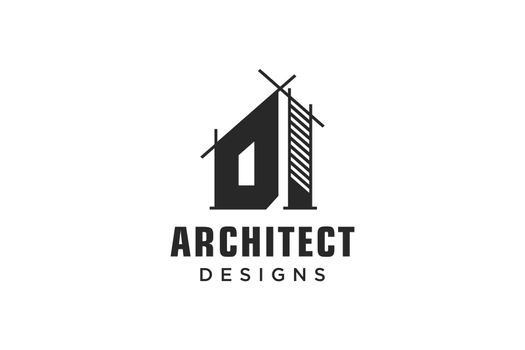 Letter D Simple modern building architecture logo design with line art skyscraper graphic