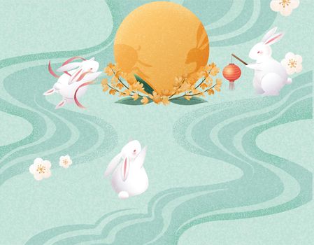 Cute mid autumn festival illustration with rabbits