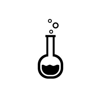 Chemistry flask with liquid and evaporation icon. Flat vector line illustration isolated on white background.