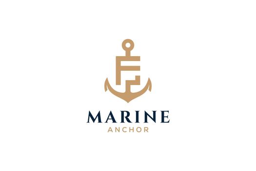 Letter F monogram, Anchor logotype. Logo of yacht club, maritime emblem.