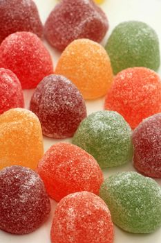 Sugared fruit candy in different shapes, colors and sizes