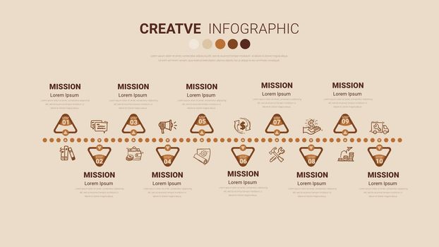 Timeline Infographics Template, Vector infographics timeline design template with 10 label, Vector. 