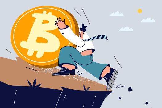 Businessman save bitcoin from falling down