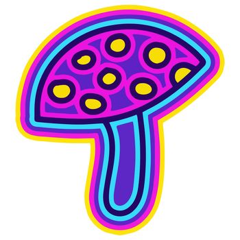 Colorful Cartoon Doodle Mushroom. Icon Vector. Simple Vector Illustration. Fire Mushroom Comic Art.