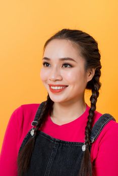 On a yellow background, Asian girl's various expressions display, embodies the charm of asian girls