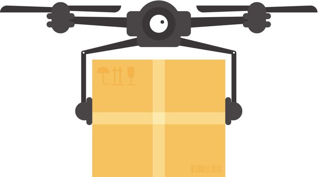 The drone is carrying a package. Isolated. Vector illustration.