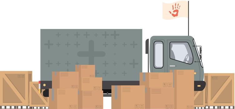 Car with boxes for humanitarian aid. isolated. vector illustration.