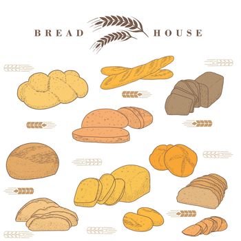 A set of grunge illustrations of bread.