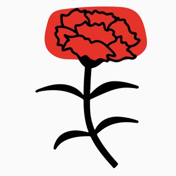 Beautiful red carnation isolated on white background. Hand-drawn with effect of drawing in watercolor