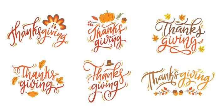 Hand lettering of thanksgiving day festival celebration banner vector calligraphy style.