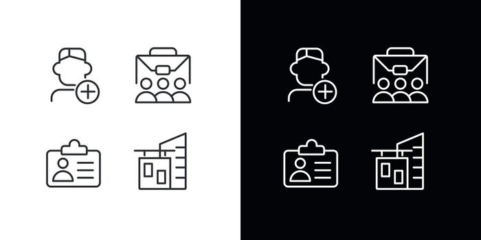 Employment pixel perfect linear icons set for dark, light mode