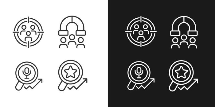 Audience research pixel perfect linear icons set for dark, light mode