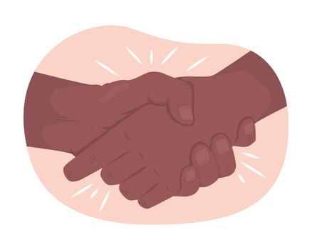 Two people shaking hands 2D vector isolated illustration