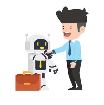 businessman shaking hand with a robot 