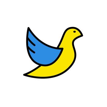 peace for Ukraine. pigeon blue and yellow outline filled icon. i stand with Ukraine. pray for Ukraine. stop war in Ukraine