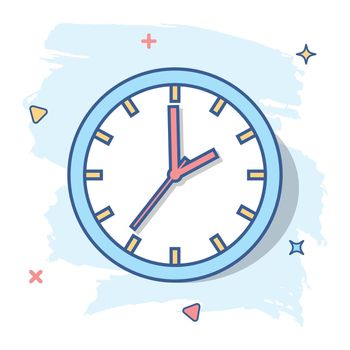 Cartoon clock timer icon in comic style. Time sign illustration pictogram. Watch splash business concept.