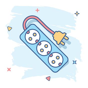 Vector cartoon extension cord sign icon in comic style. Electric power socket sign illustration pictogram. Power socket business splash effect concept.