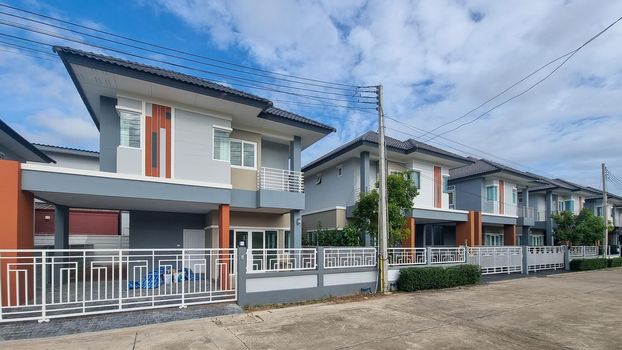 Thai Suburban area with modern family houses, newly built modern family homes Thailand, Thai family