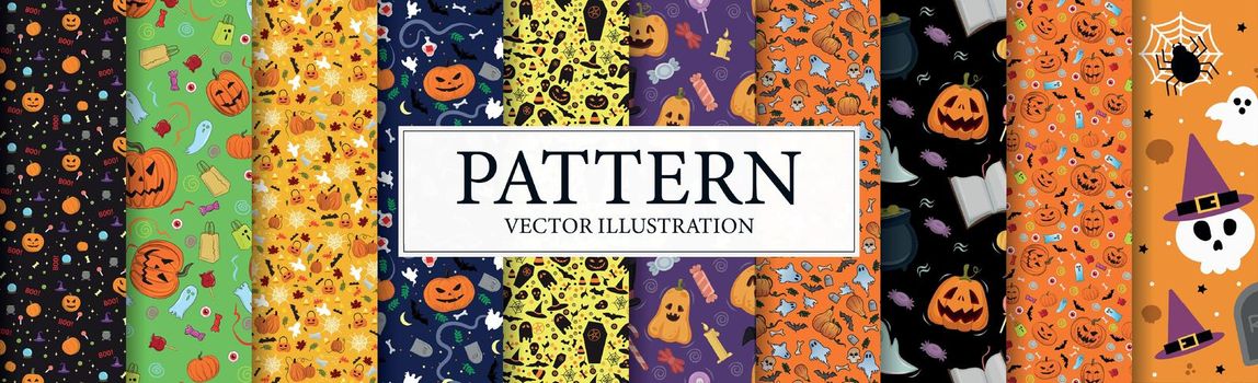 Set of 10 pcs. halloween patterns, elements of the holiday of the dead - Vector