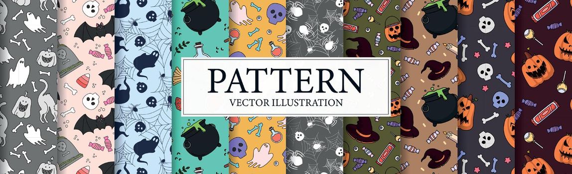 Set of 10 pcs. halloween patterns, elements of the holiday of the dead - Vector